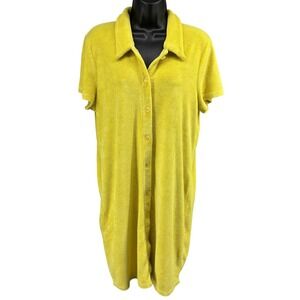 Wilfred Free Terry Cloth Polo Mini Dress Cover Up Yellow Chartreuse XL